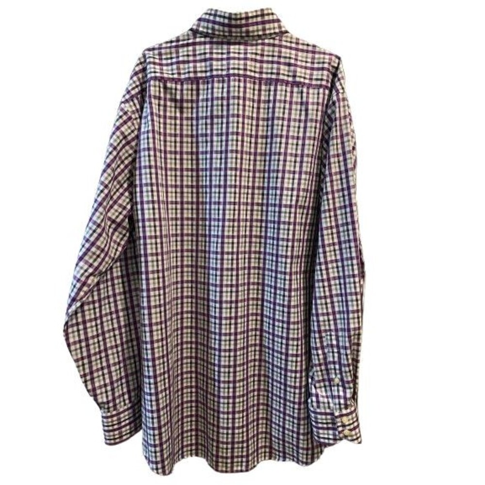 Men's XXL Button Down Shirt Long Sleeve Thomas Dean Cotton Purple Check - Picture 2 of 3